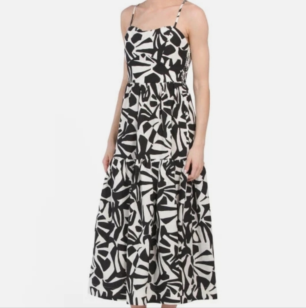 Christian Lacroix Black and White Textured Print Linen Blend Maxi Dress